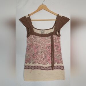 Eyelash Couture Y2K 90's  Brown and Pink Paisley Blouses Small